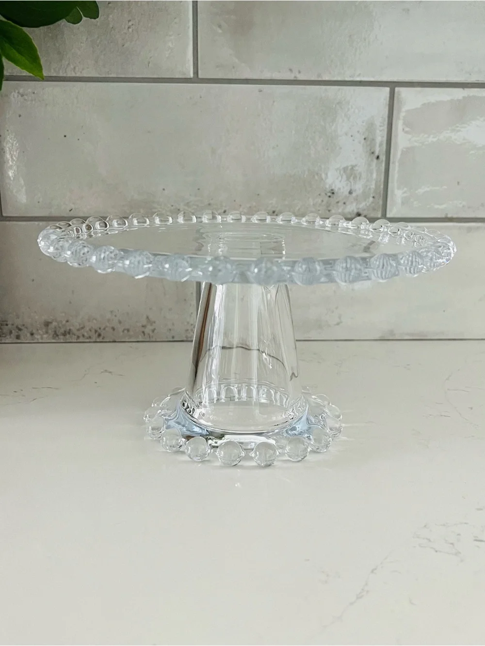 CANDLEWICK Style Clear Glass Beaded Dessert Stand